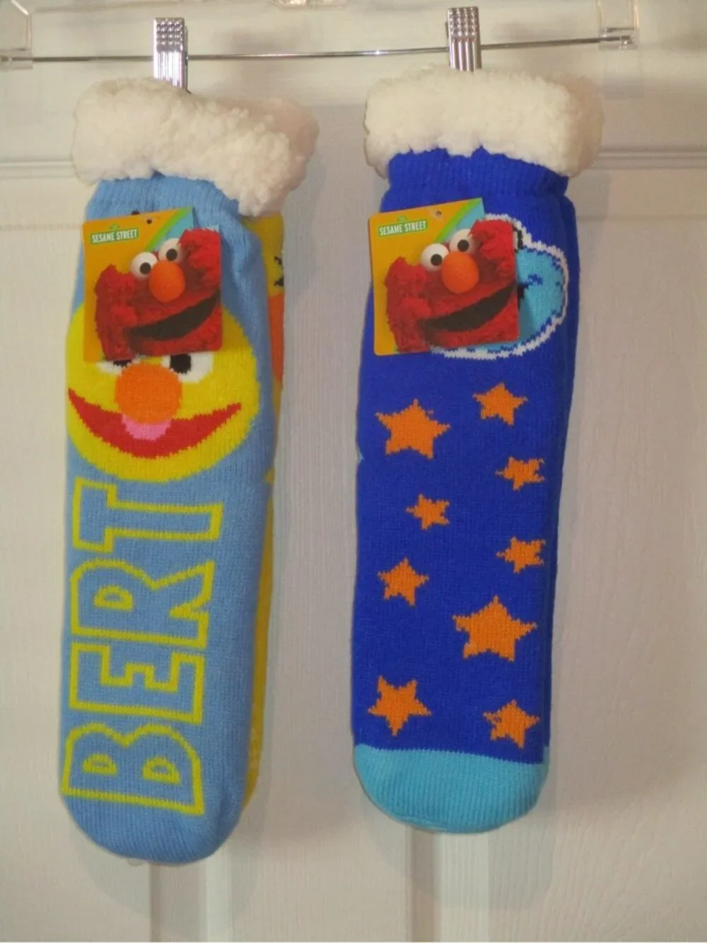 Sesame Street Ernie Cookie Monster Sherpa Lined Socks Non slip Lot 2 Faux Fur